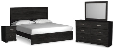 Cama King Belachime con panel, tocador, espejo y mesita de noche