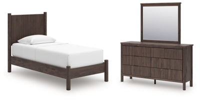 Cama con plataforma de doble panel, tocador y espejo Cadmori