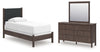 Cadmori Twin Upholstered Panel Bed, Dresser and Mirror