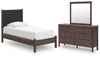 Cadmori Twin Upholstered Platform Bed, Dresser and Mirror