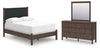 Cadmori Full Upholstered Panel Bed, Dresser and Mirror