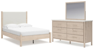 Cadmori Full Upholstered Panel Bed, Dresser and Mirror