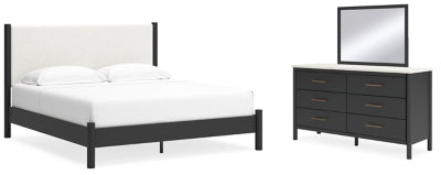 Cadmori King Cama de panel tapizada, cómoda y espejo