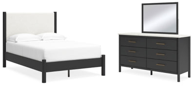 Cama, cómoda y espejo tapizados Cadmori Full