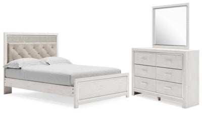 Altyra Queen Upholstered Panel Bed, Dresser and Mirror