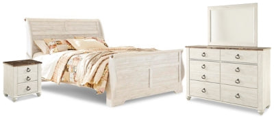 Willowton King Sleigh Bed, Dresser, Mirror and Nightstand