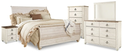 Willowton King Sleigh Bed, Dresser, Mirror, Chest and Nightstand