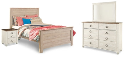 Cama completa, cómoda, espejo, baúl y mesita de noche Willowton
