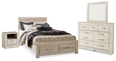 Cama de almacenamiento Bellaby Queen con paneles, cómoda, espejo y mesita de noche