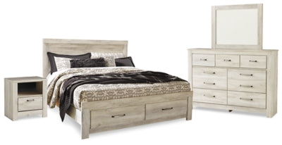 Cama de almacenamiento Bellaby King con panel, cómoda, espejo y mesita de noche