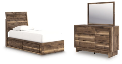 Zadilyn Twin Panel Bed with Storage, Dresser and Mirror