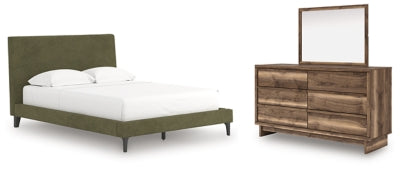 Zadilyn Queen Upholstered Bed, Dresser and Mirror