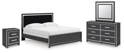 Cama King, cómoda, espejo y mesita de noche Birmonton