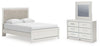 Birmonton Queen Upholstered Panel Platform Bed, Dresser and Mirror
