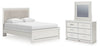Birmonton Queen Upholstered Panel Bed, Dresser and Mirror