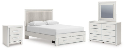 Cama Queen Birmonton con almacenaje, cómoda, espejo y mesita de noche