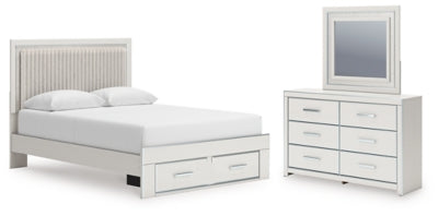 Cama con plataforma y almacenaje tapizada Birmonton Queen, tocador y espejo