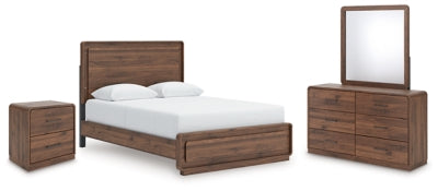 Cama Queen, cómoda, espejo y mesita de noche Hollinaze