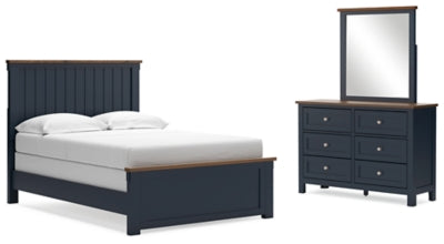 Cama Landocken con panel completo, cómoda y espejo