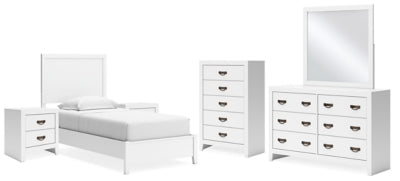 Cama doble Binterglen, cómoda, espejo, arcón y 2 mesitas de noche