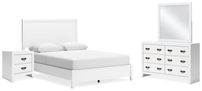 Cama de panel Queen, cómoda, espejo y mesita de noche Binterglen