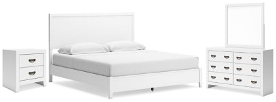 Cama de paneles, tocador, espejo y mesita de noche King Binterglen