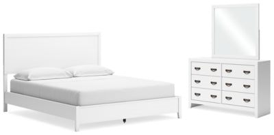 Cama con paneles, cómoda y espejo Binterglen California King