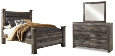 Wynnlow Queen Upholstered Poster Bed, Dresser and Mirror