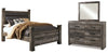 Wynnlow Queen Upholstered Poster Bed, Dresser and Mirror