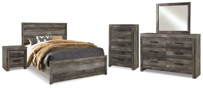 Cama queen con paneles, tocador, espejo, cómoda y 2 mesitas de noche Wynnlow