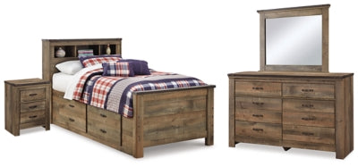 Trinell Twin Bookcase Storage Bed, Dresser, Mirror and Nightstand