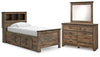 Trinell Twin Bookcase Storage Bed, Dresser and Mirror