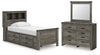 Frandern Twin Bookcase Bed with Storage, Dresser and Mirror