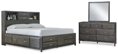 Cama de almacenamiento Queen, tocador y espejo Caitbrook