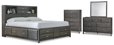 Cama California King con Almacenamiento, Cómoda, Espejo y Chifonier Caitbrook