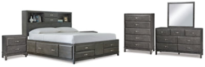 Cama King de almacenamiento, cómoda, espejo, tocador y 2 mesitas de noche Caitbrook