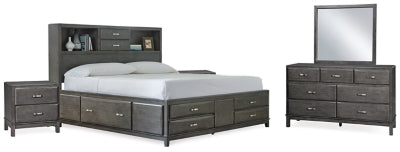 Cama California King con Almacenamiento, Cómoda, Espejo y Chifonier Caitbrook