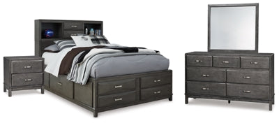 Cama con almacenaje, cómoda, espejo y mesita de noche Caitbrook