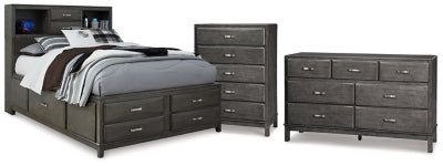 Cama, tocador y cómoda con almacenaje completo Caitbrook