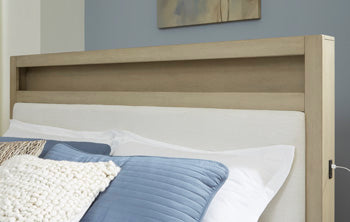 Calmoro Queen Upholstered Panel Bookcase Headboard