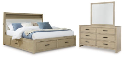 Cama con estantería, cómoda y espejo Queen Calmoro