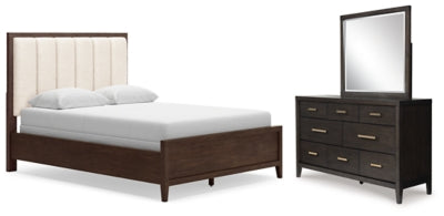 Westonfort Queen Upholstered Panel Bed, Dresser and Mirror