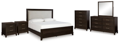 Cama con paneles, cómoda, espejo, sinfonier y 2 mesitas de noche Neymorton King