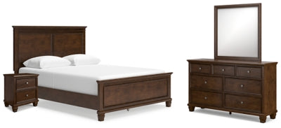 Cama de paneles Queen, cómoda, espejo y mesita de noche Danabrin
