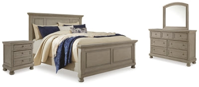 Cama tamaño King, tocador, espejo y 2 mesitas de noche Lettner