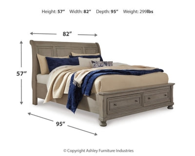 Lettner King Sleigh Bed with 2 Storage Drawers