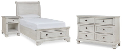 Robbinsdale Twin Sleigh Storage Bed, Dresser and Nightstand