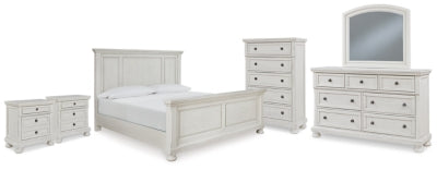 Cama con paneles, cómoda, espejo, chiffonier y 2 mesitas de noche Robbinsdale King