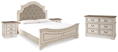 Cama king, cómoda y 2 mesitas de noche Realyn