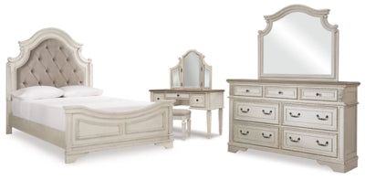 Realyn Queen Panel Bed, Dresser, Mirror and Vanity